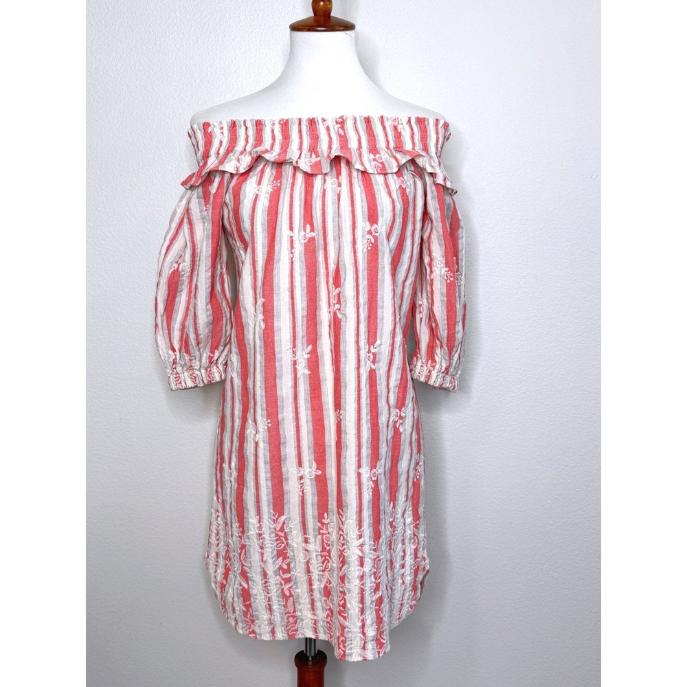 MISA Los Angeles Off Shoulder Mini Dress Medium Embroidered Resortwear Cotton